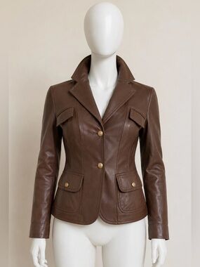 COMPAGNIA Made in Italy Brown Leather Women's Jacket Blazer 40